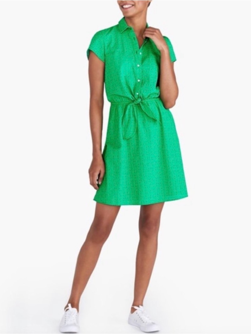 J.Crew Factory Green Eyelet collared tie-front dress Size Small Masters Preppy - Picture 2 of 8